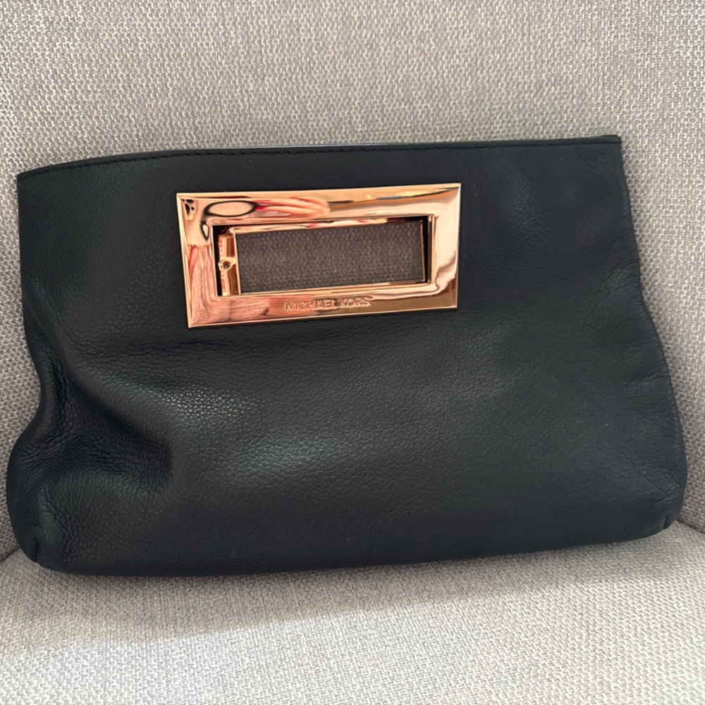 Michael Kors Black Clutch with Gold Accent